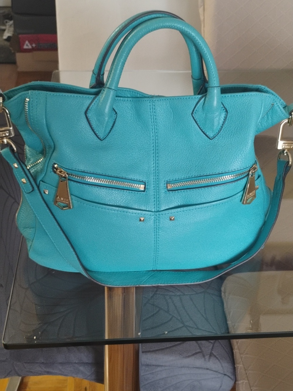 Aimee Kestenberg Turquoise Leather Satchel with Gold Hardware